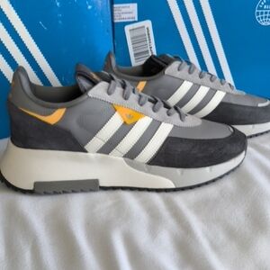 Adidas Gray and White Sneakers with Yellow Accents